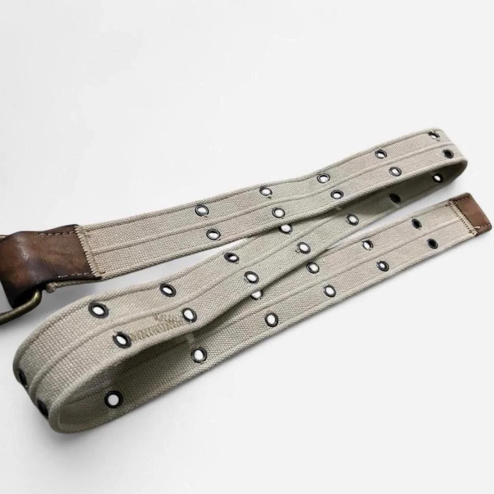 Canvas Double-Row Grommet Men's Belt in Beige